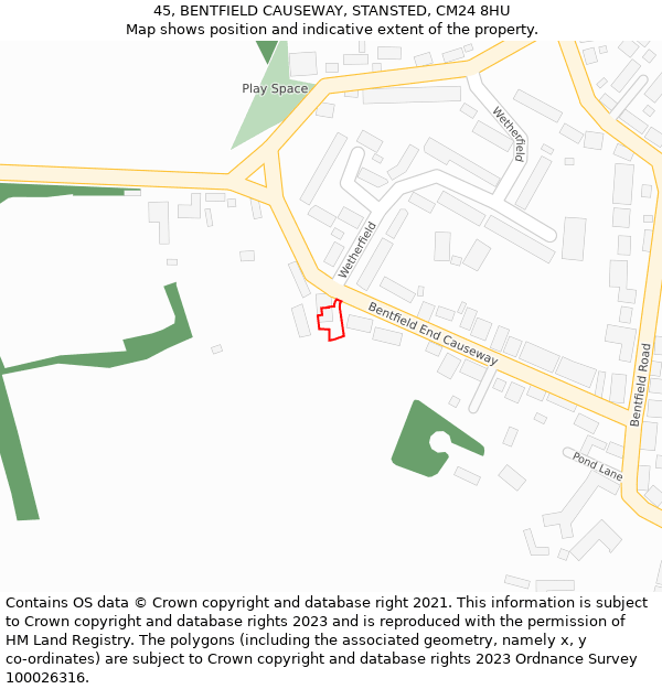 45, BENTFIELD CAUSEWAY, STANSTED, CM24 8HU: Location map and indicative extent of plot