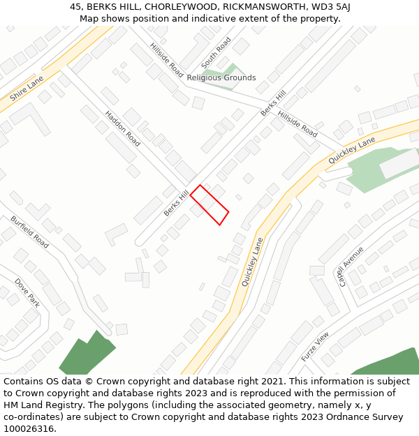 45, BERKS HILL, CHORLEYWOOD, RICKMANSWORTH, WD3 5AJ: Location map and indicative extent of plot