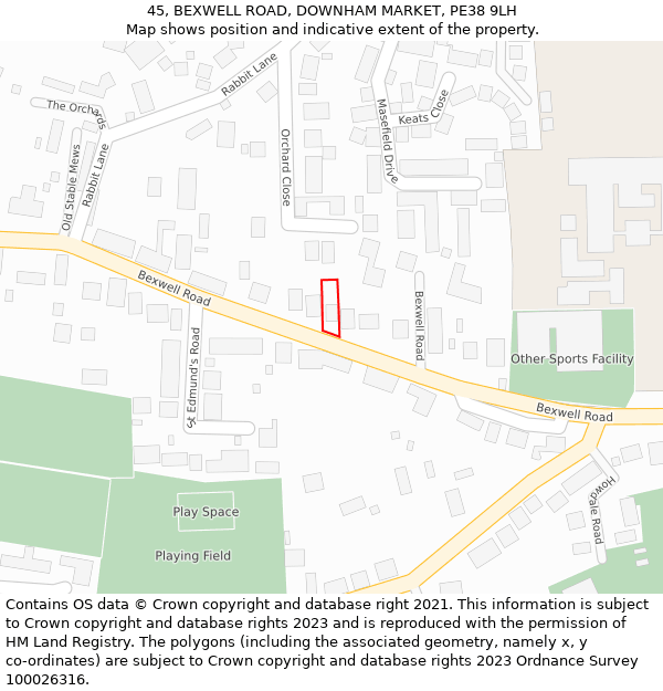 45, BEXWELL ROAD, DOWNHAM MARKET, PE38 9LH: Location map and indicative extent of plot