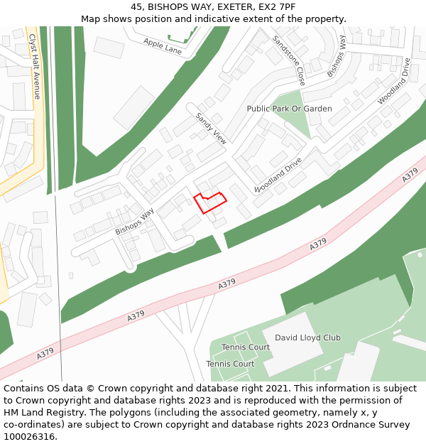 45, BISHOPS WAY, EXETER, EX2 7PF: Location map and indicative extent of plot