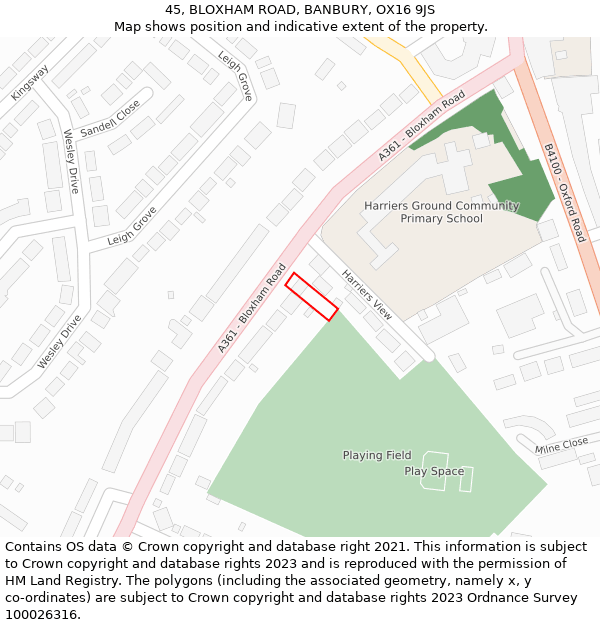 45, BLOXHAM ROAD, BANBURY, OX16 9JS: Location map and indicative extent of plot