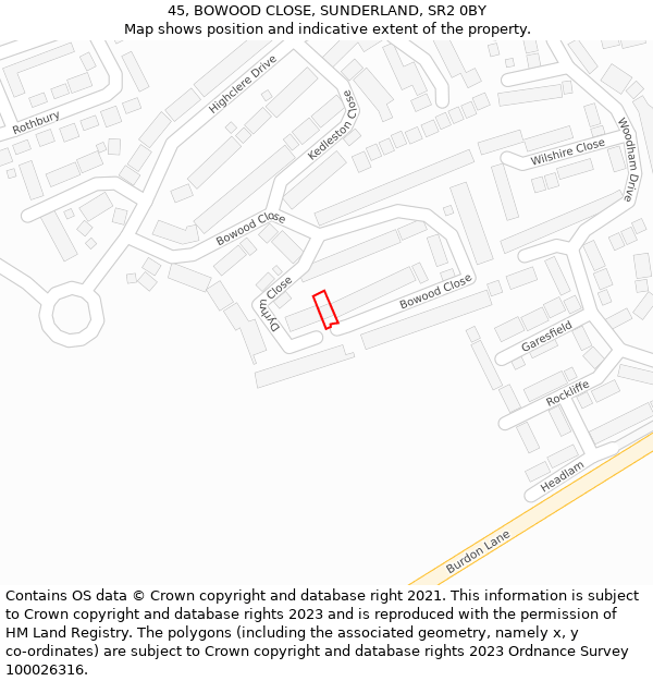 45, BOWOOD CLOSE, SUNDERLAND, SR2 0BY: Location map and indicative extent of plot