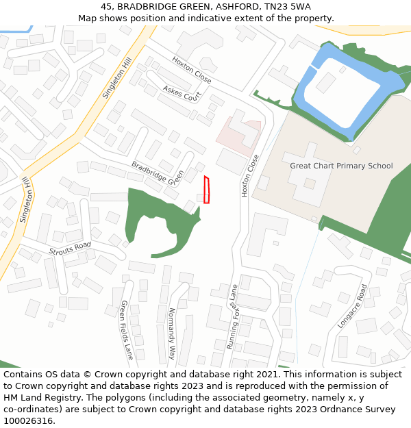 45, BRADBRIDGE GREEN, ASHFORD, TN23 5WA: Location map and indicative extent of plot