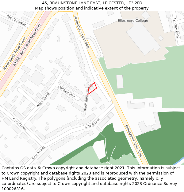 45, BRAUNSTONE LANE EAST, LEICESTER, LE3 2FD: Location map and indicative extent of plot