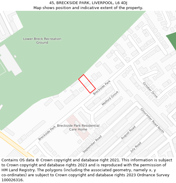 45, BRECKSIDE PARK, LIVERPOOL, L6 4DJ: Location map and indicative extent of plot