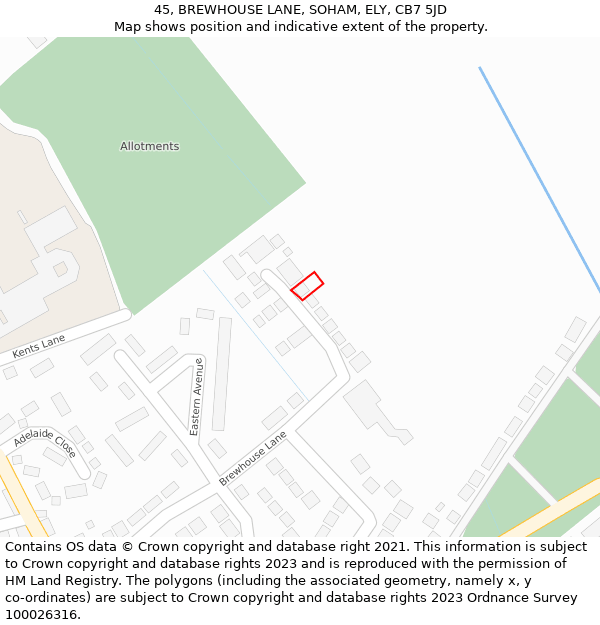 45, BREWHOUSE LANE, SOHAM, ELY, CB7 5JD: Location map and indicative extent of plot