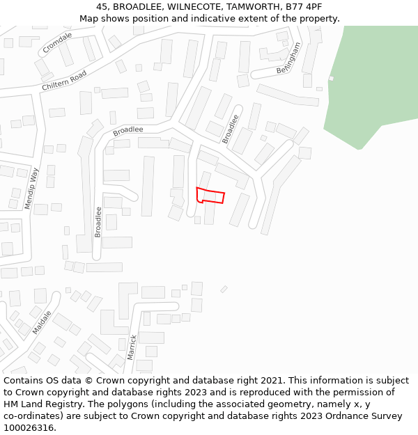 45, BROADLEE, WILNECOTE, TAMWORTH, B77 4PF: Location map and indicative extent of plot