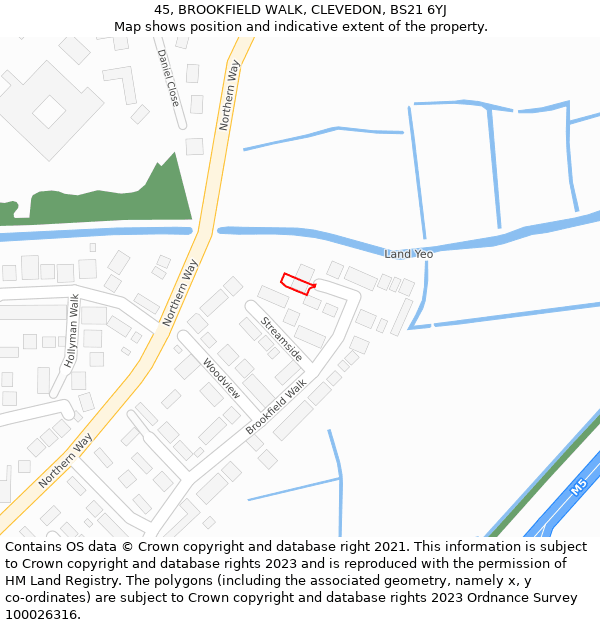 45, BROOKFIELD WALK, CLEVEDON, BS21 6YJ: Location map and indicative extent of plot