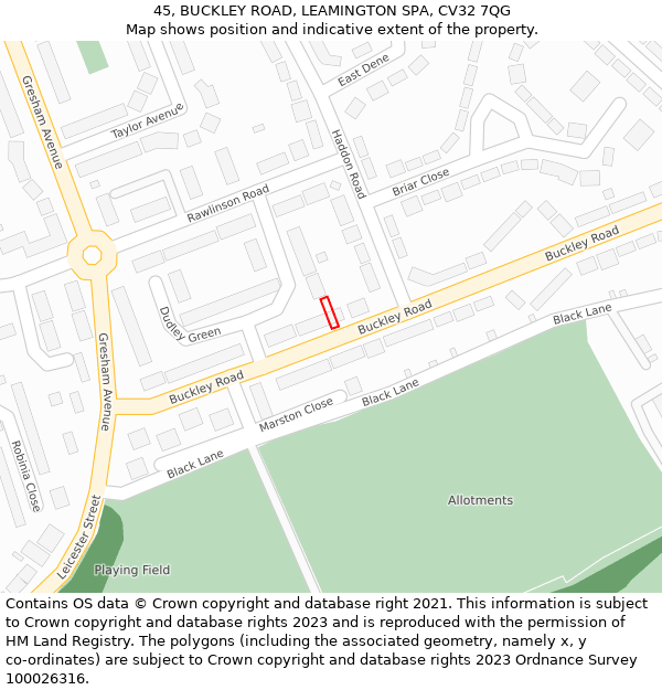 45, BUCKLEY ROAD, LEAMINGTON SPA, CV32 7QG: Location map and indicative extent of plot