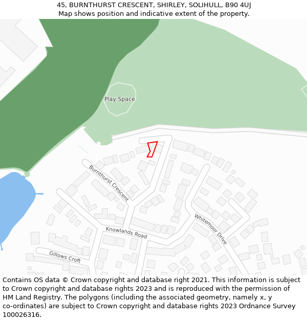 45, BURNTHURST CRESCENT, SHIRLEY, SOLIHULL, B90 4UJ: Location map and indicative extent of plot