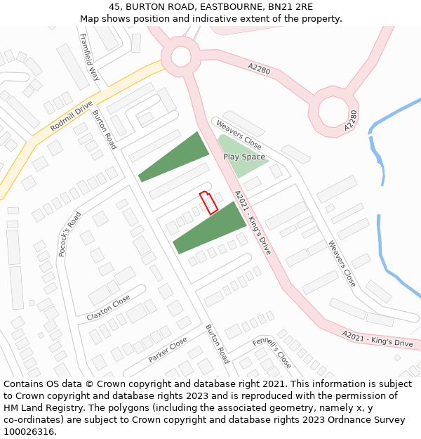 45, BURTON ROAD, EASTBOURNE, BN21 2RE: Location map and indicative extent of plot