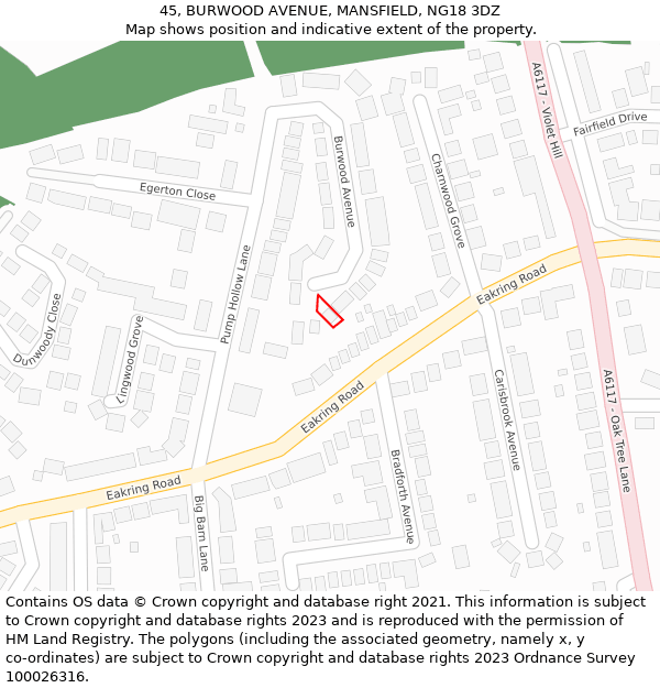 45, BURWOOD AVENUE, MANSFIELD, NG18 3DZ: Location map and indicative extent of plot