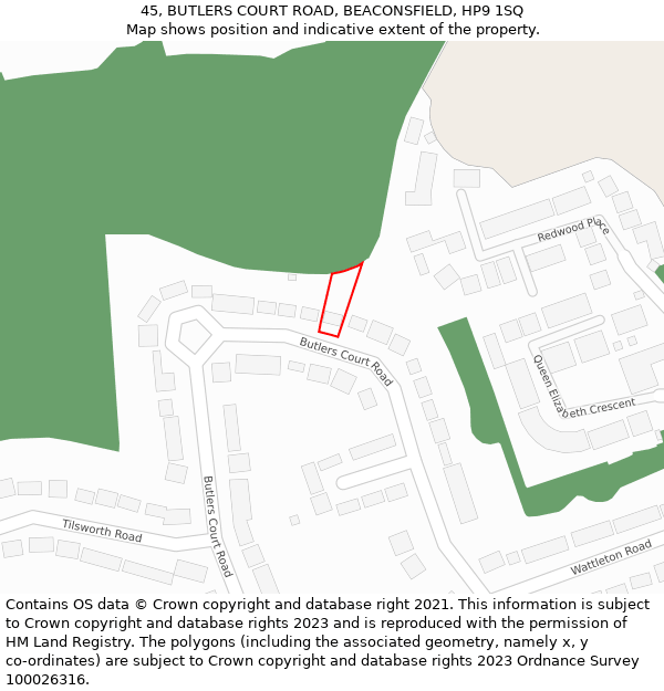 45, BUTLERS COURT ROAD, BEACONSFIELD, HP9 1SQ: Location map and indicative extent of plot