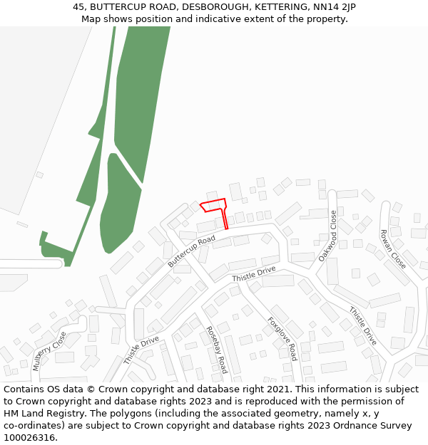 45, BUTTERCUP ROAD, DESBOROUGH, KETTERING, NN14 2JP: Location map and indicative extent of plot