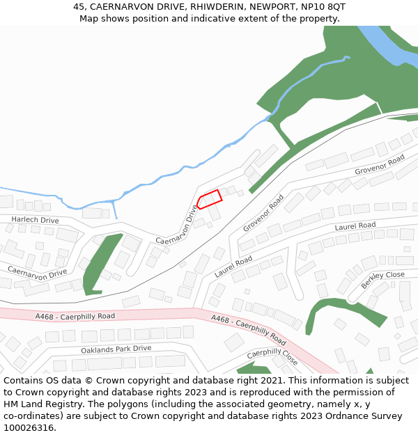 45, CAERNARVON DRIVE, RHIWDERIN, NEWPORT, NP10 8QT: Location map and indicative extent of plot