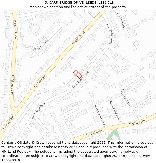 45, CARR BRIDGE DRIVE, LEEDS, LS16 7LB: Location map and indicative extent of plot