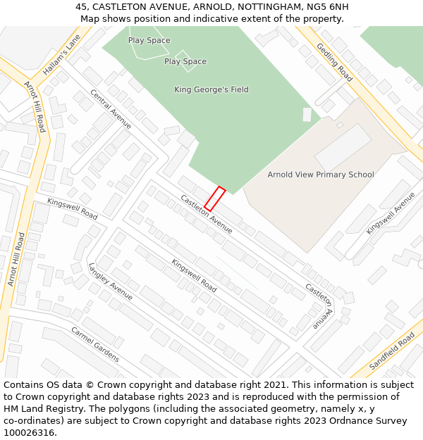 45, CASTLETON AVENUE, ARNOLD, NOTTINGHAM, NG5 6NH: Location map and indicative extent of plot