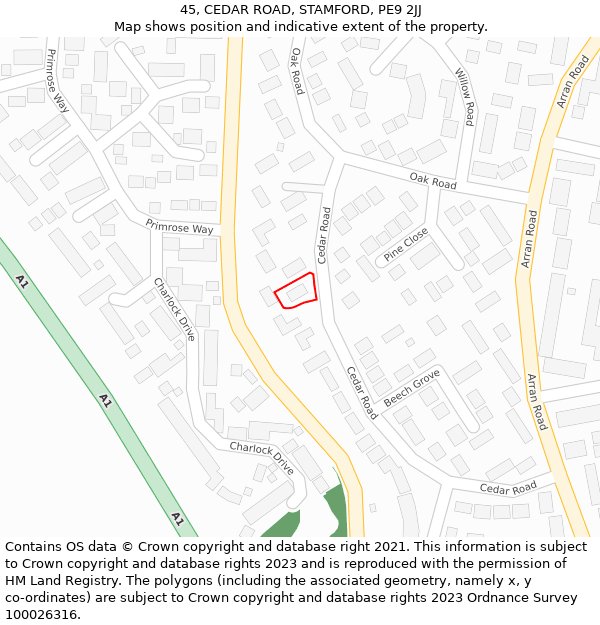 45, CEDAR ROAD, STAMFORD, PE9 2JJ: Location map and indicative extent of plot