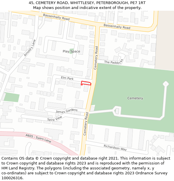 45, CEMETERY ROAD, WHITTLESEY, PETERBOROUGH, PE7 1RT: Location map and indicative extent of plot