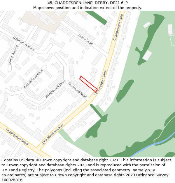 45, CHADDESDEN LANE, DERBY, DE21 6LP: Location map and indicative extent of plot