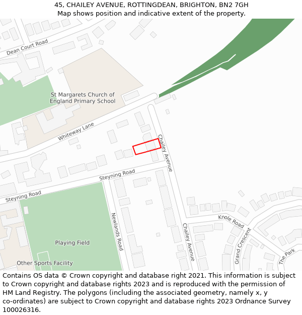 45, CHAILEY AVENUE, ROTTINGDEAN, BRIGHTON, BN2 7GH: Location map and indicative extent of plot