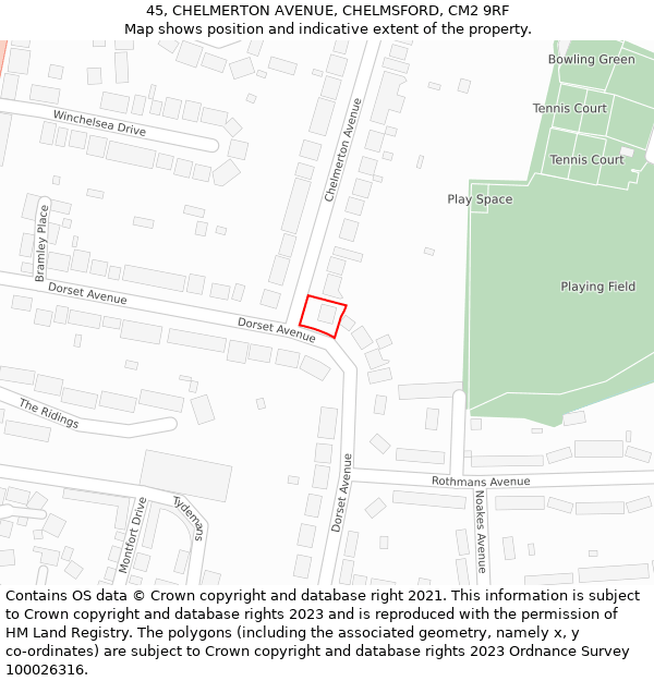 45, CHELMERTON AVENUE, CHELMSFORD, CM2 9RF: Location map and indicative extent of plot