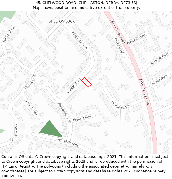 45, CHELWOOD ROAD, CHELLASTON, DERBY, DE73 5SJ: Location map and indicative extent of plot