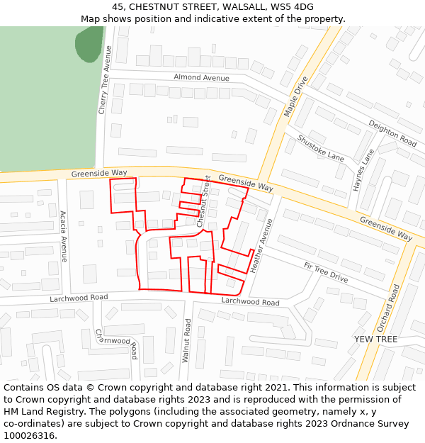 45, CHESTNUT STREET, WALSALL, WS5 4DG: Location map and indicative extent of plot