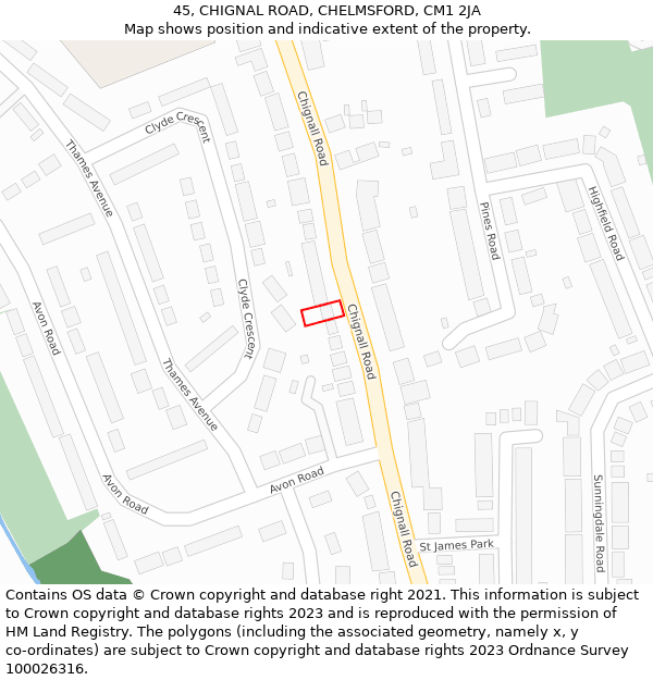 45, CHIGNAL ROAD, CHELMSFORD, CM1 2JA: Location map and indicative extent of plot