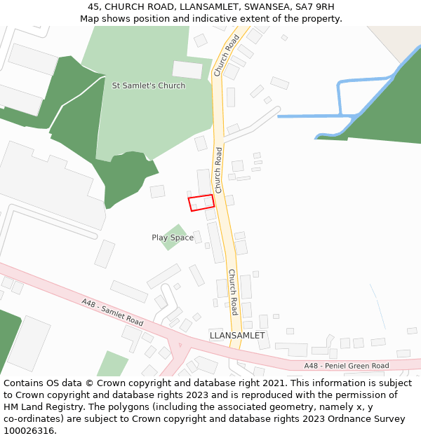 45, CHURCH ROAD, LLANSAMLET, SWANSEA, SA7 9RH: Location map and indicative extent of plot