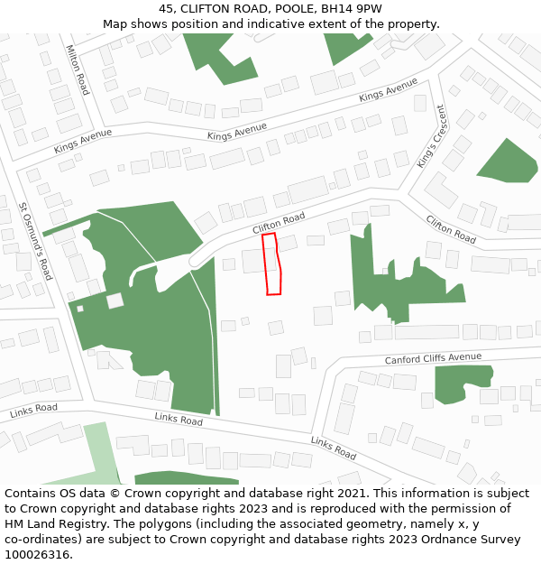 45, CLIFTON ROAD, POOLE, BH14 9PW: Location map and indicative extent of plot