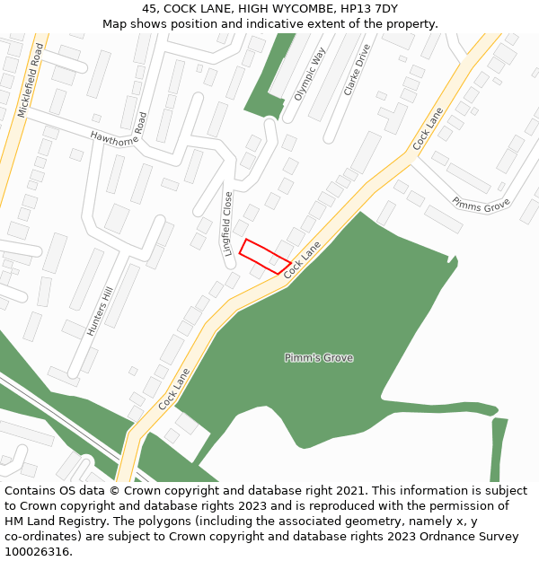 45, COCK LANE, HIGH WYCOMBE, HP13 7DY: Location map and indicative extent of plot