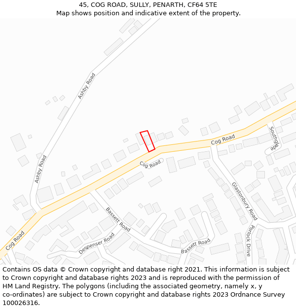 45, COG ROAD, SULLY, PENARTH, CF64 5TE: Location map and indicative extent of plot