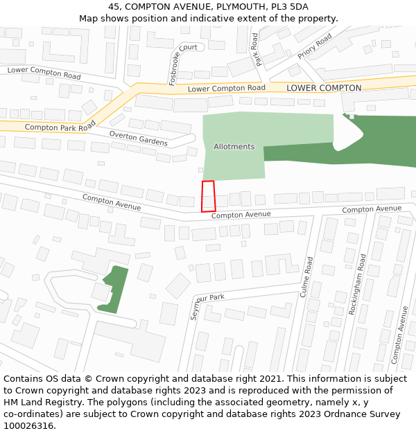 45, COMPTON AVENUE, PLYMOUTH, PL3 5DA: Location map and indicative extent of plot