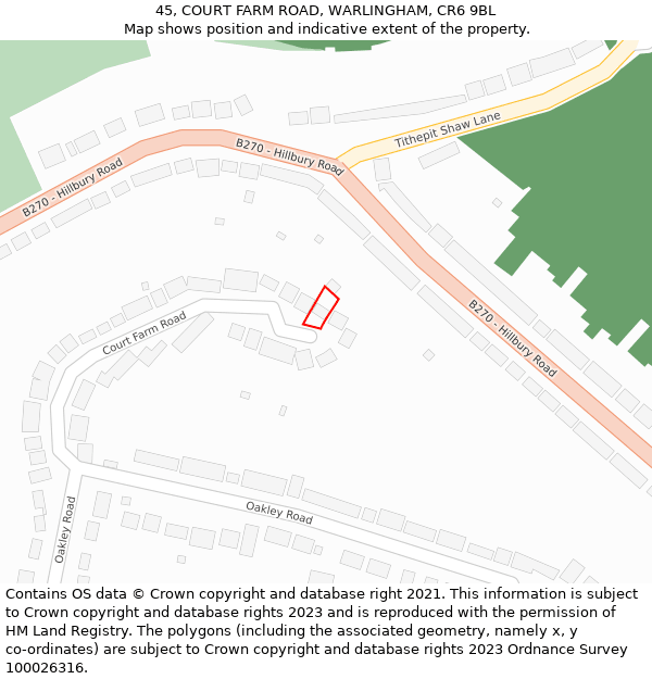45, COURT FARM ROAD, WARLINGHAM, CR6 9BL: Location map and indicative extent of plot