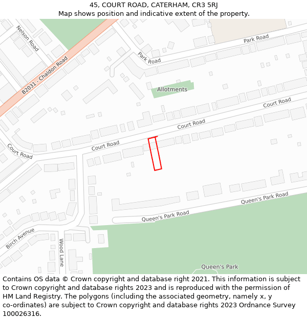 45, COURT ROAD, CATERHAM, CR3 5RJ: Location map and indicative extent of plot