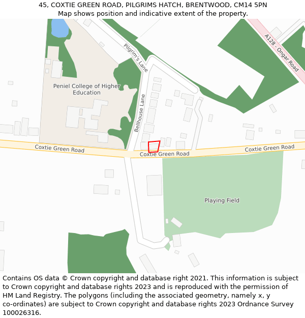 45, COXTIE GREEN ROAD, PILGRIMS HATCH, BRENTWOOD, CM14 5PN: Location map and indicative extent of plot