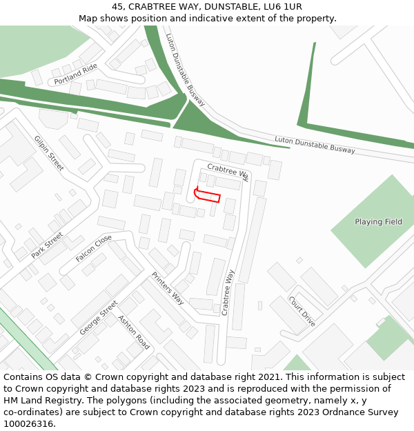 45, CRABTREE WAY, DUNSTABLE, LU6 1UR: Location map and indicative extent of plot