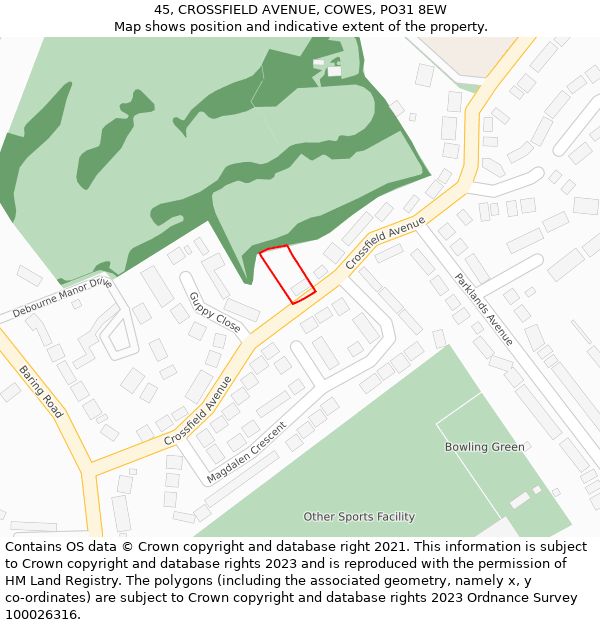 45, CROSSFIELD AVENUE, COWES, PO31 8EW: Location map and indicative extent of plot