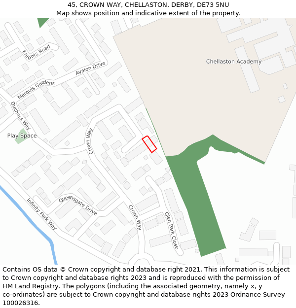 45, CROWN WAY, CHELLASTON, DERBY, DE73 5NU: Location map and indicative extent of plot