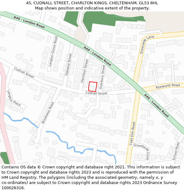 45, CUDNALL STREET, CHARLTON KINGS, CHELTENHAM, GL53 8HL: Location map and indicative extent of plot