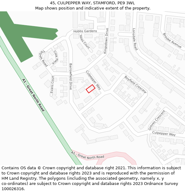 45, CULPEPPER WAY, STAMFORD, PE9 3WL: Location map and indicative extent of plot