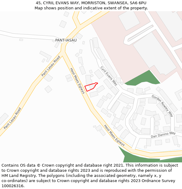 45, CYRIL EVANS WAY, MORRISTON, SWANSEA, SA6 6PU: Location map and indicative extent of plot