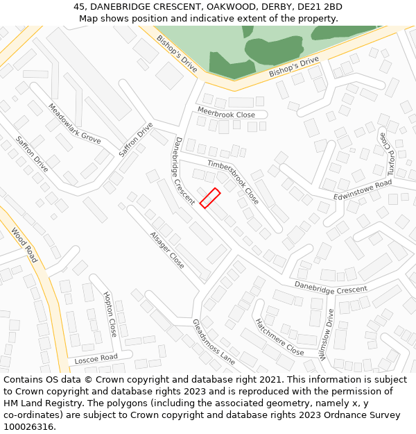 45, DANEBRIDGE CRESCENT, OAKWOOD, DERBY, DE21 2BD: Location map and indicative extent of plot