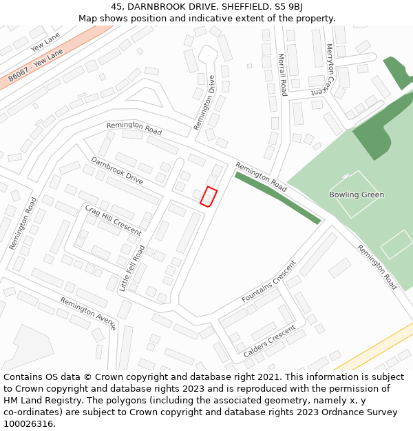 45, DARNBROOK DRIVE, SHEFFIELD, S5 9BJ: Location map and indicative extent of plot