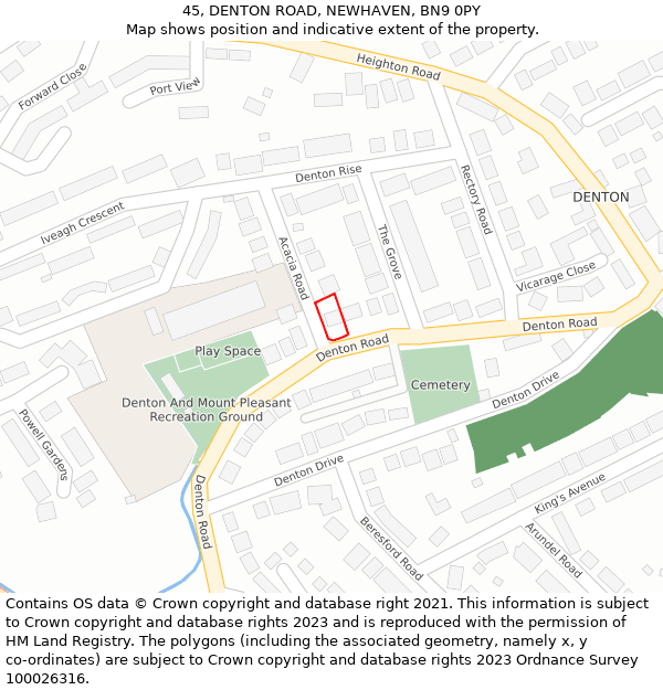 45, DENTON ROAD, NEWHAVEN, BN9 0PY: Location map and indicative extent of plot
