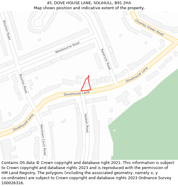 45, DOVE HOUSE LANE, SOLIHULL, B91 2HA: Location map and indicative extent of plot