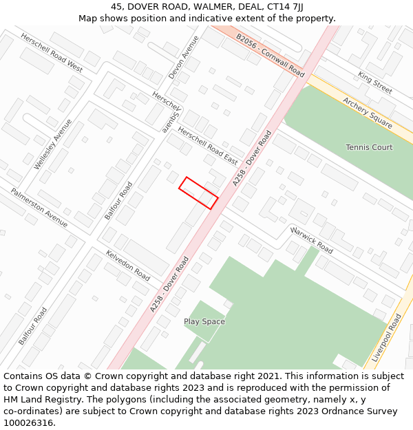 45, DOVER ROAD, WALMER, DEAL, CT14 7JJ: Location map and indicative extent of plot