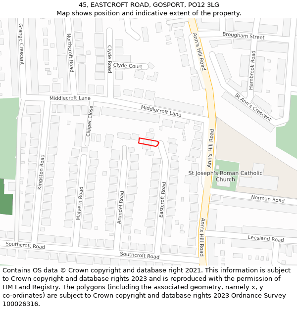45, EASTCROFT ROAD, GOSPORT, PO12 3LG: Location map and indicative extent of plot