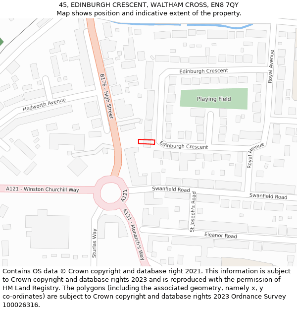 45, EDINBURGH CRESCENT, WALTHAM CROSS, EN8 7QY: Location map and indicative extent of plot